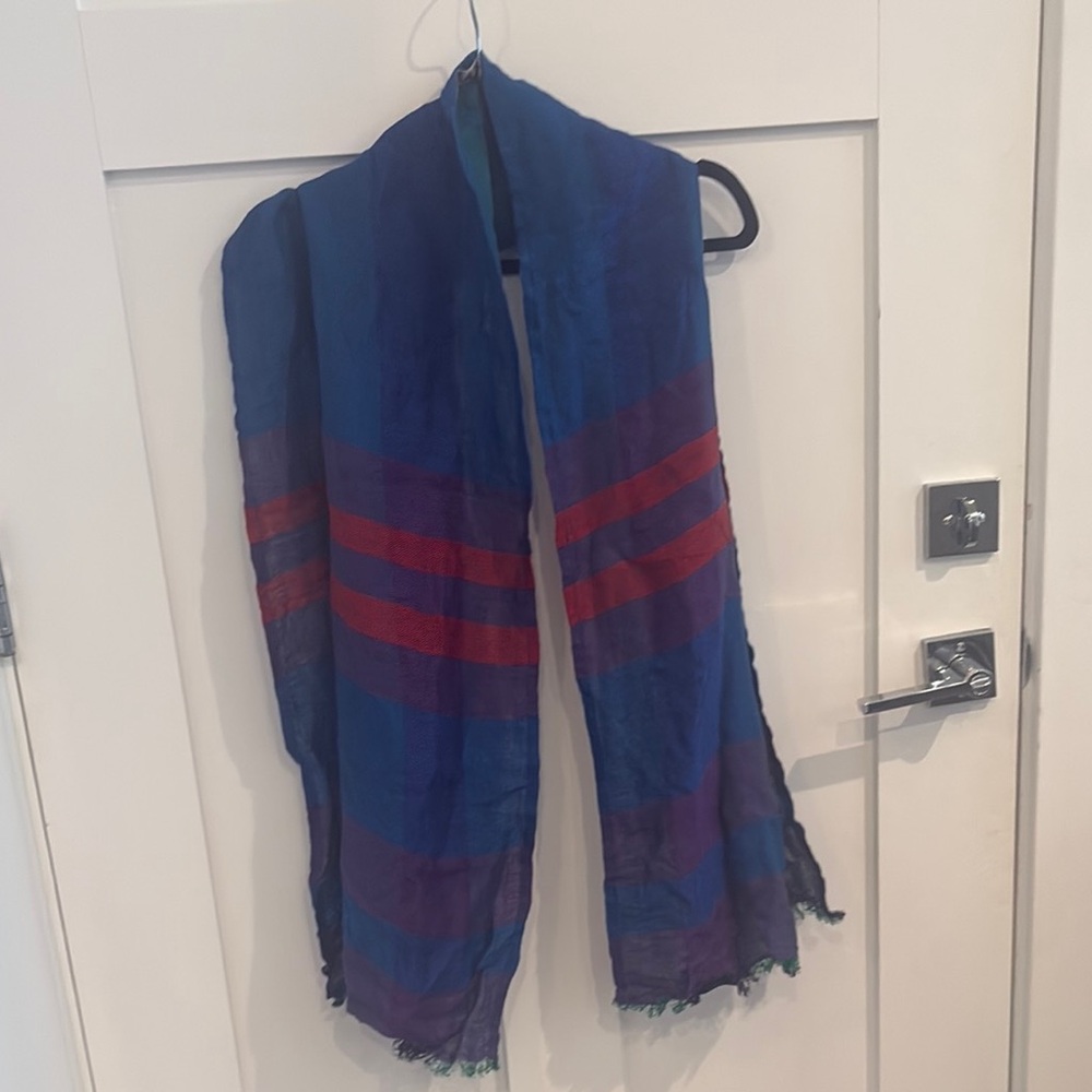 Flax Blue and Red Striped Scarf
